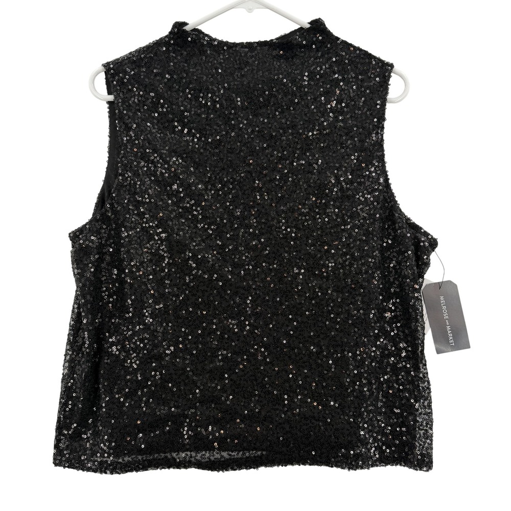 Melrose and Market Sequin Top Womens XL Black Sleeveless Mock Neck Party Holiday